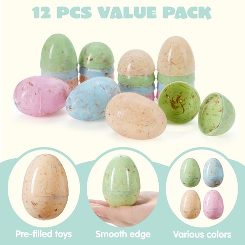 JOYIN 12 PCS Plastic Easter Marble Printed Eggs, 3.15" Multicolor Fillable Empty Eggs for Easter Hunt, Basket Stuffers, Candy Treats, Classroom Prize, Holiday Supplies and Party Favor