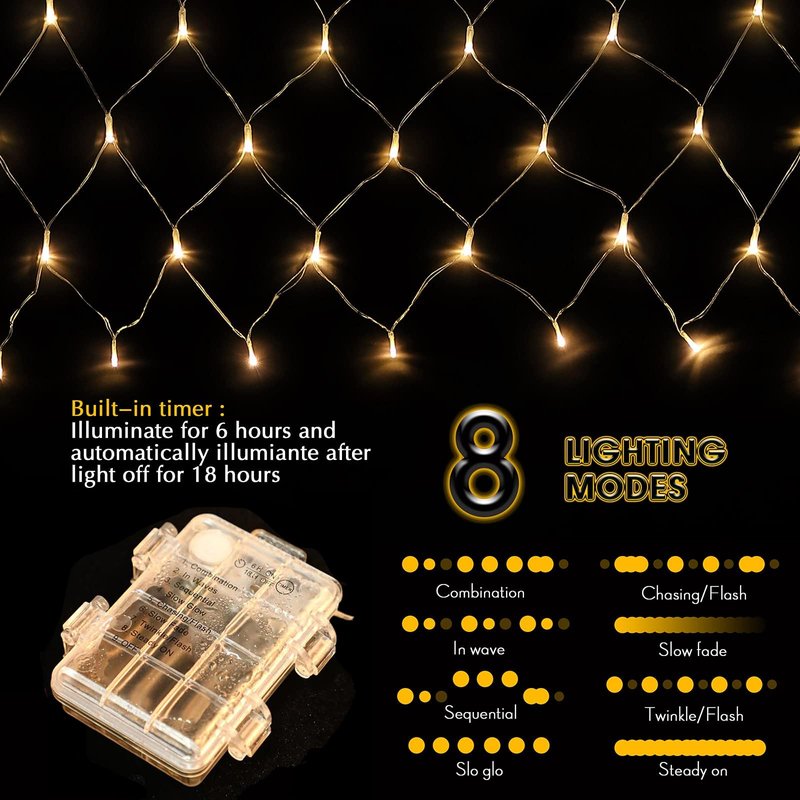 Hiboom Christmas Fairy Lights with Clips, Net Photo Clips String Lights, LED Hanging Photo Display, 8 Modes Battery Operated Christmas Lights for Home Wall Decoration, Warm White(3.3 x 3.3 ft)