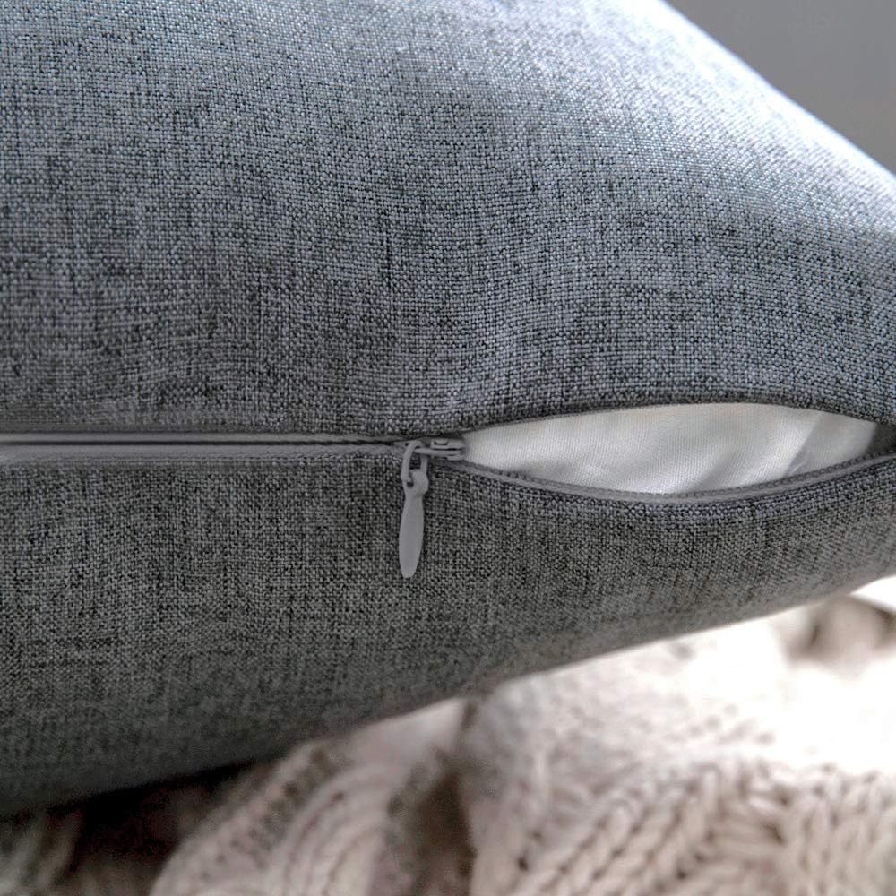 MIULEE Decorative Outdoor Throw Pillow Covers - Waterproof Faux Linen Cushion Cases | 18x18 Inch Dark Grey (Pack of 2)
