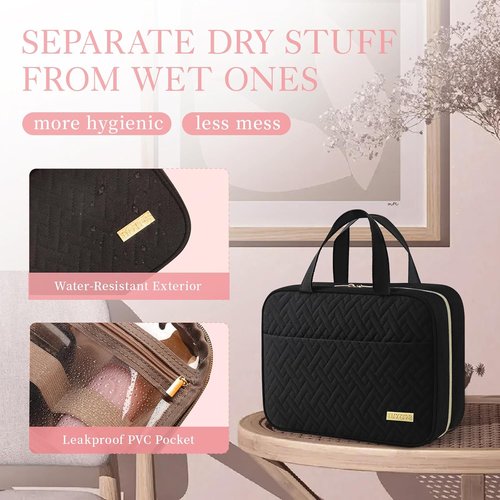 HOTOR Travel Toiletry Bag - Waterproof Hanging Makeup Organizer for Men & Women | Medium, Black
