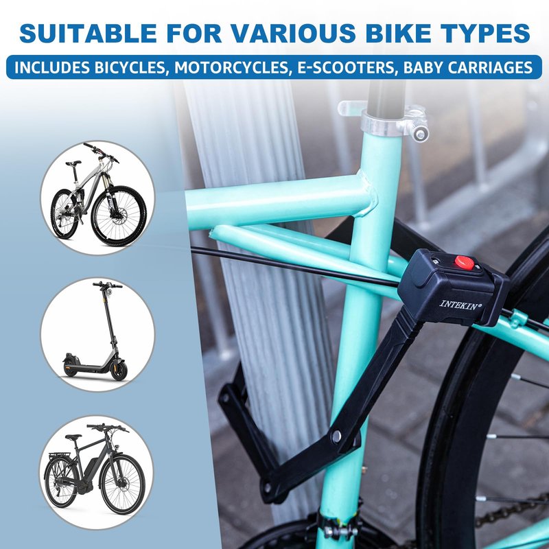 INTEKIN Compact Folding Bike Lock, Heavy Duty Bicycle Lock with 3 Keys and Mount, Lightweight Foldable Chain Locks for E-Bike, Motorcycles, Scooters - 75cm (30 in)