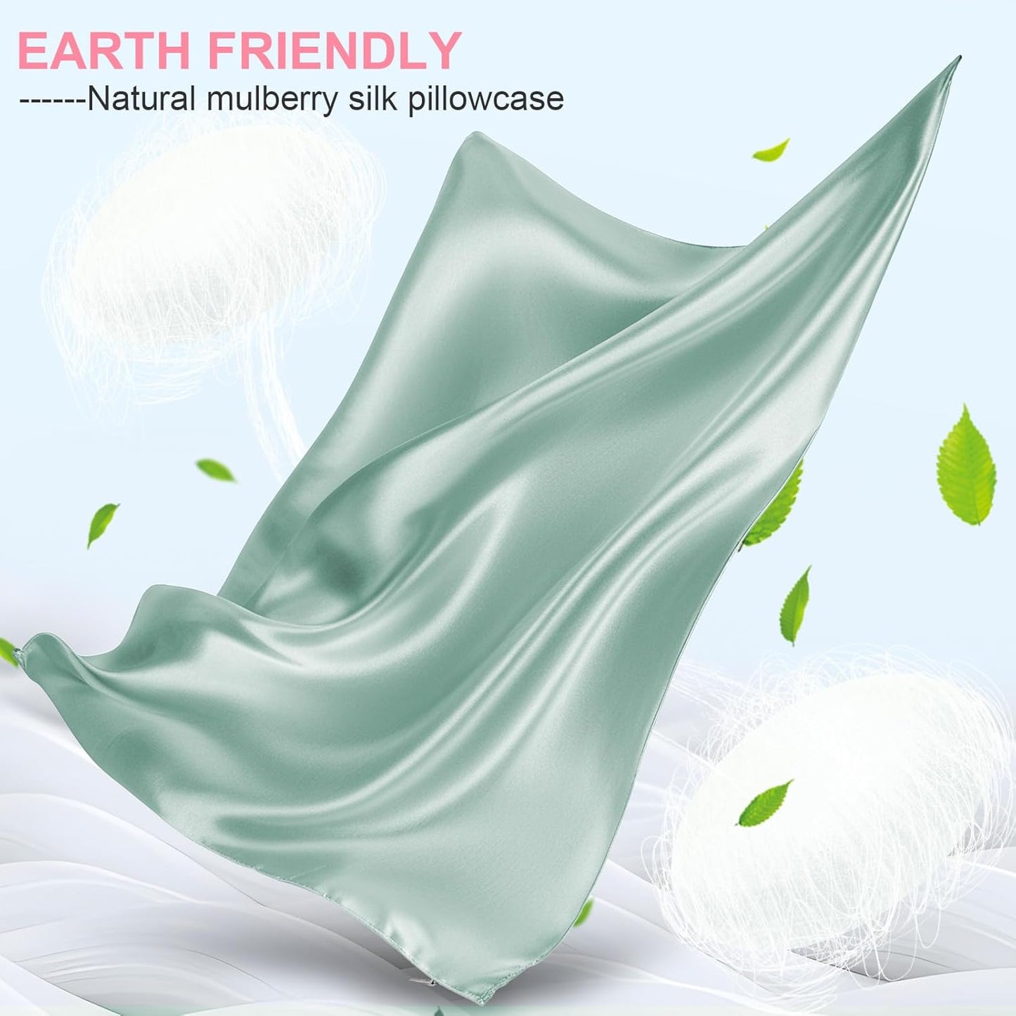 Skiennix Mulberry Silk Pillowcase - Queen Size, Hidden Zipper for Hair & Skin, Sage Green