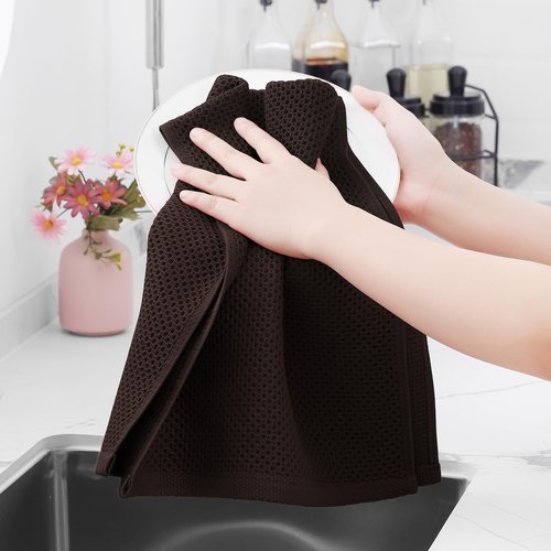 Homaxy 100% Cotton Waffle Weave Kitchen Dish Towels, Ultra Soft Absorbent Quick Drying Cleaning Towel, 13 x 28 Inches, 4-Pack, Dark Brown