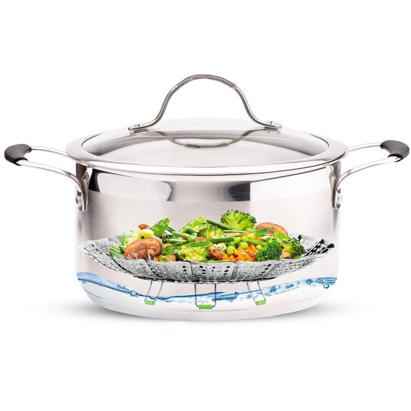 Consevisen Vegetable Steamer Basket for Cooking Food, Stainless Steel Veggie Steam Basket for Pot, Folding Expandable Steaming Insert with Extendable Handle Fits Various Size Pot, 7.1" to 11"