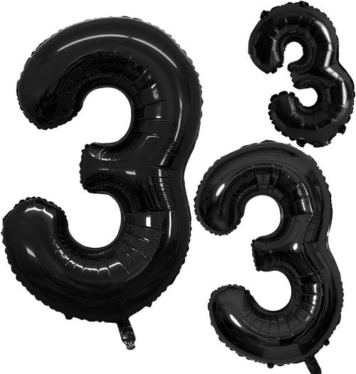 GOER Black Foil Number 3 Balloons - Huge 42" & 32" Birthday Party Decorations (3 Pack)