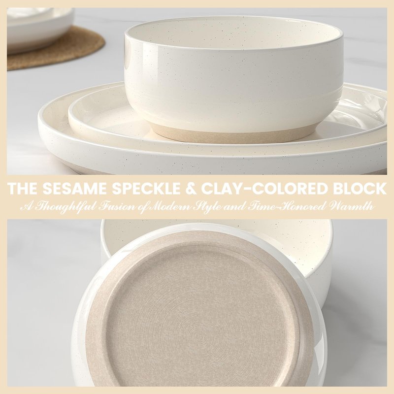 Plates and Bowls Sets, Scratch Resistant Dinnerware Sets for 8, 24 Pieces Porcelain Ceramic Dishware Dishes Set, Modern Stoneware Kitchen Dinner Set, Microwave and Dishwasher Safe, Cream White