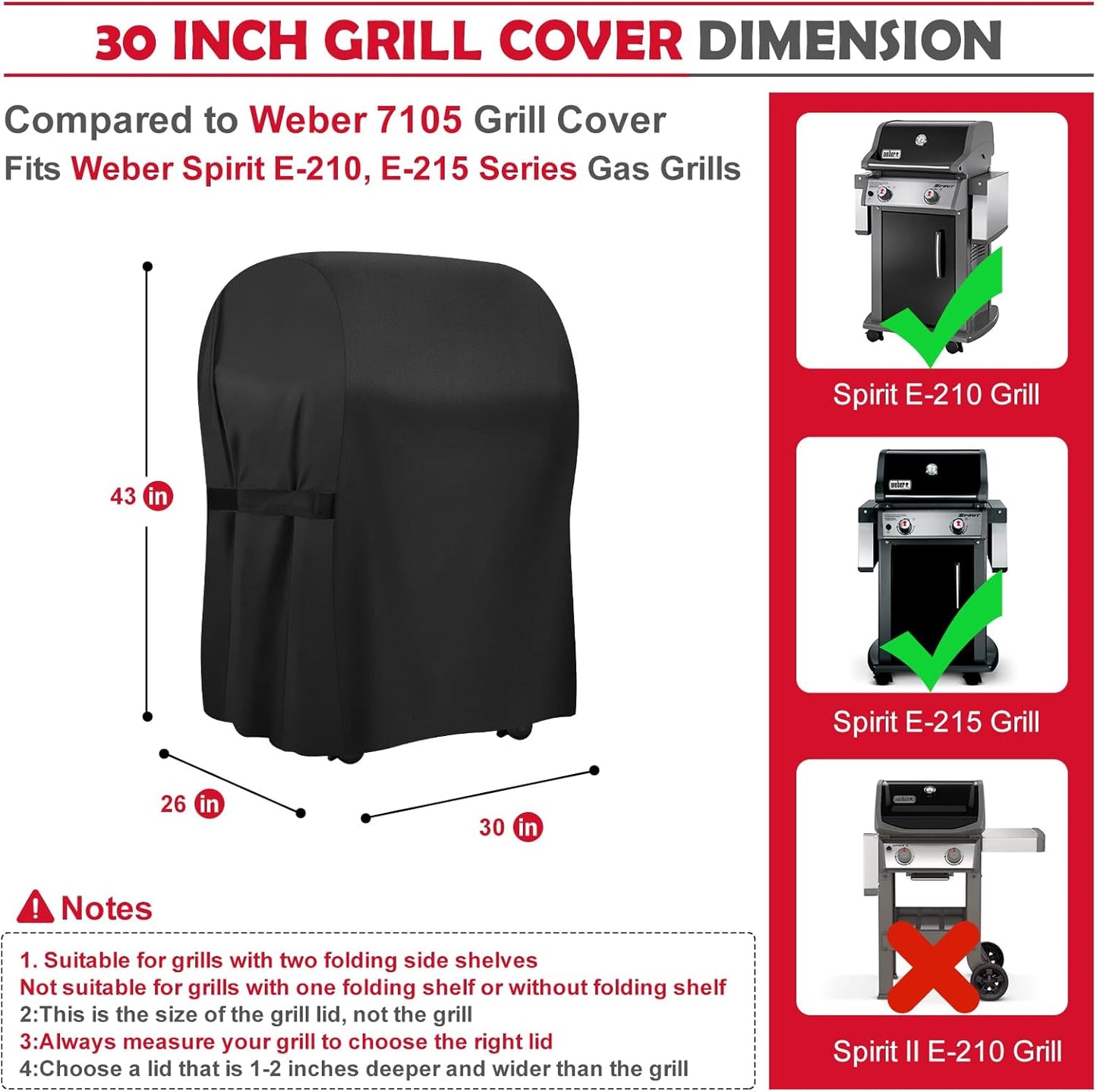 Weber 30-Inch Grill Cover - Heavy Duty 600D Waterproof & Weather Resistant | Fits 210 Series Gas Grills