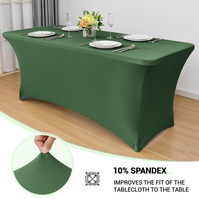 Obstal Spandex Table Cover 4ft Fitted Tablecloth Rectangular - Stretch Rectangle Folding Table Cloth for Birthday Party Wedding Banquet, Blackish Green, 48L x 24W Inch