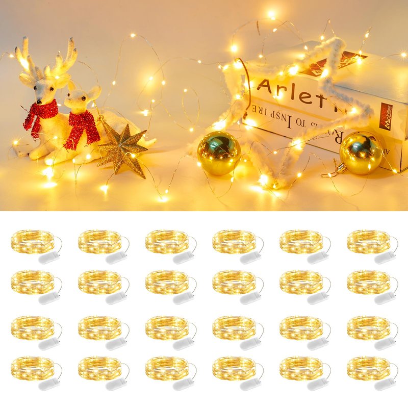 Brightown 24 Pack Fairy Lights Battery Operated String Lights - 7 ft 20 LED Mini String Lights Waterproof Silver Wire Firefly Lights for Vases Mason Jars DIY Crafts Plants Table Centerpieces Wedding