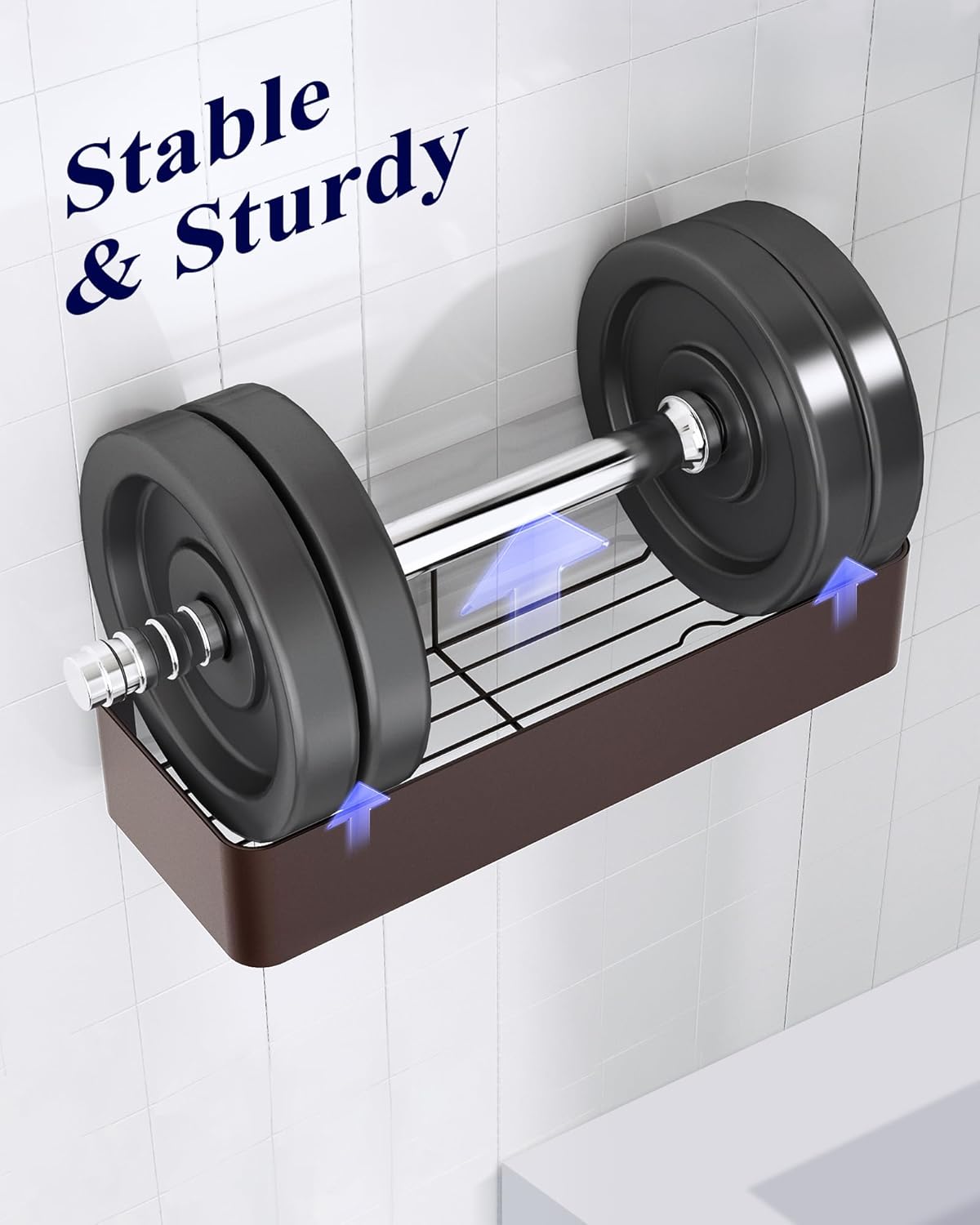 Kitsure Shower Caddy | 2-Pack Adhesive Organizer - Rustproof Metal Shelves, No-Drill, Large, Brown