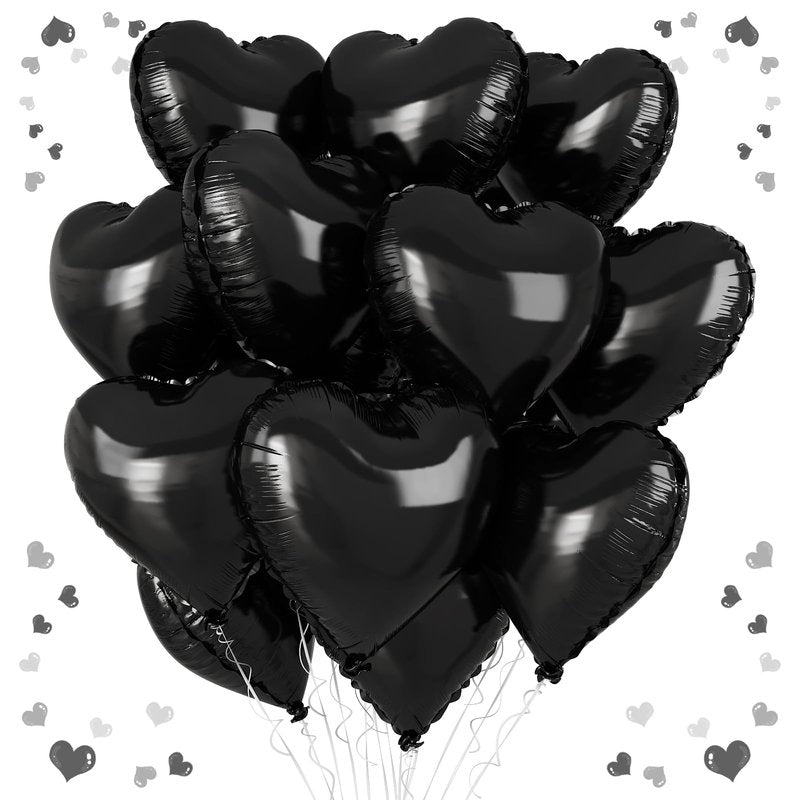 Black Heart Balloons, 18 Inch Black Heart Shape Balloon, 12PCS Large Helium Foil Romantic Balloons for Birthday Graduation Marriage Wedding Bridal Engagement Party Anniversary Decoration