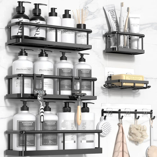 YASONIC Shower Caddy | Rustproof Adhesive Shelves for No-Drill Bathroom Organization | 6 Pack XXL Size