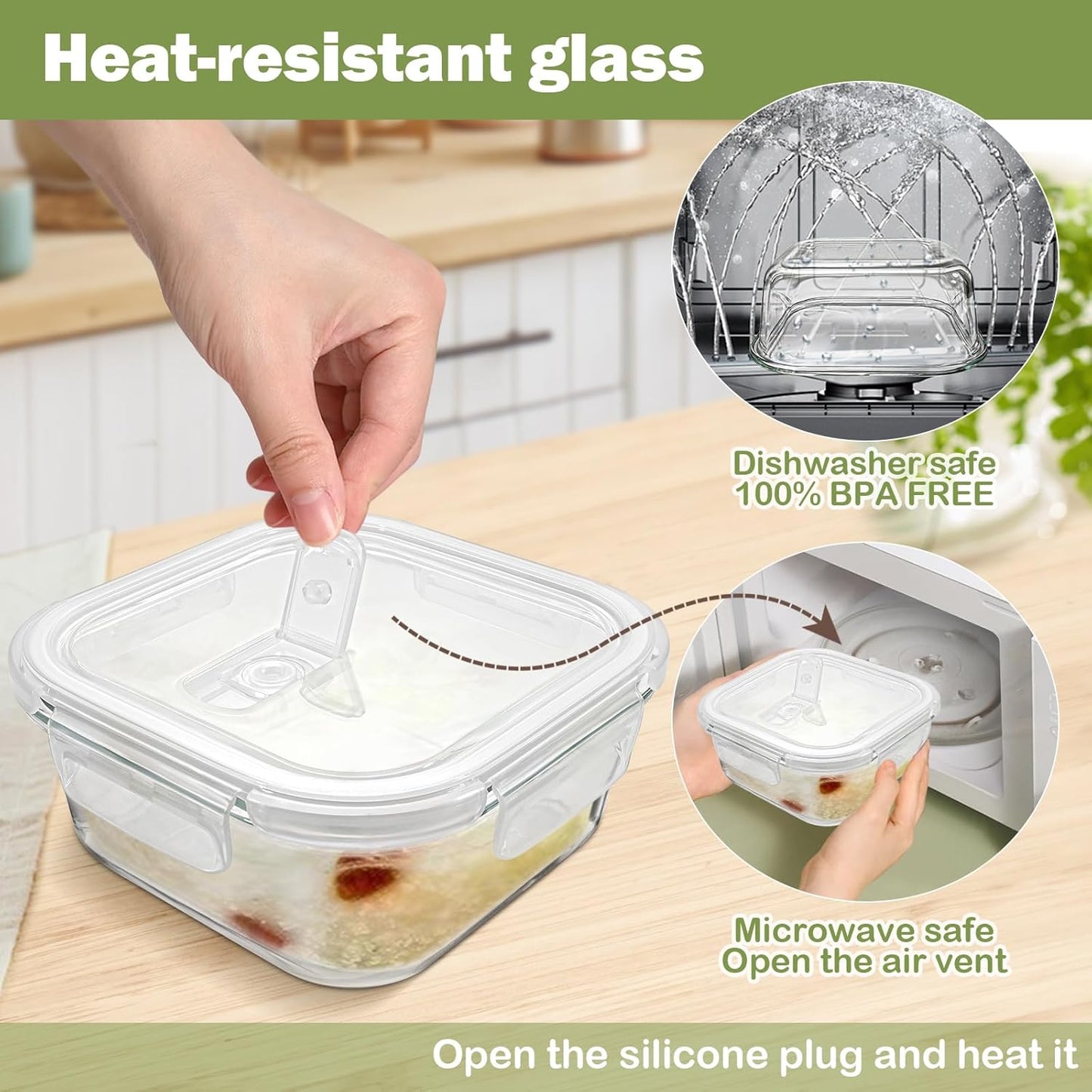 Square Glass Containers - 24oz Borosilicate Food Storage Set | Freezer Safe Meal Prep, 4 Pack