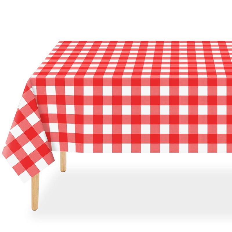 QIKSION Red Gingham Tablecloth Disposable 12 Pack, 54 x 108 Inch Red and White Checkered Table Cloth for Picnic, Outdoor BBQ Decorations, Birthday Party Supplies, Rectangle, Plastic Table Cover