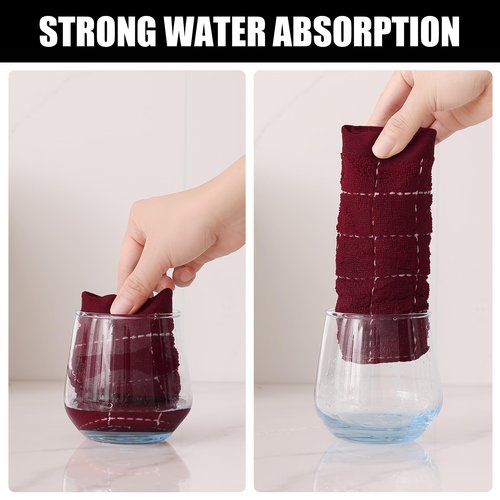 Homaxy 100% Cotton Terry Kitchen Towels(Burgundy Red, 13 x 28 inches), Checkered Designed, Soft and Super Absorbent Dish Towels, 4 Pack