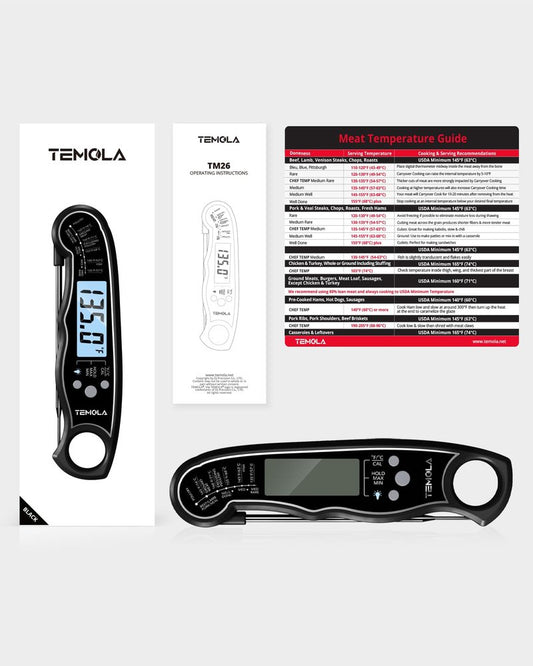 TEMOLA Meat Thermometer, Instant Read Food Thermometer with LCD Backlight Calibration, Waterproof Ultra Fast Digital Cooking Thermometer for Candy Deep Fry Liquids Beef Kitchen Baking Smoker Grill BBQ