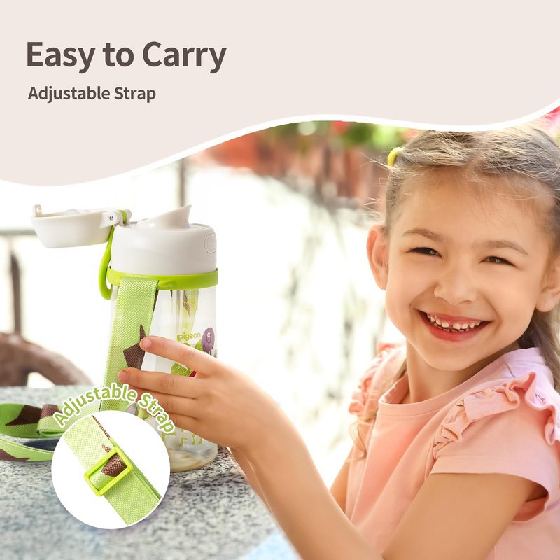 Pigeon PPSU Kids Water Bottle, 17oz/500ml – Dual Spouts, BPA-Free, Leak-Proof, One-Click Lid & Adjustable Strap, Durable for School & Outdoor, Ages 3+, Talkative and Friends