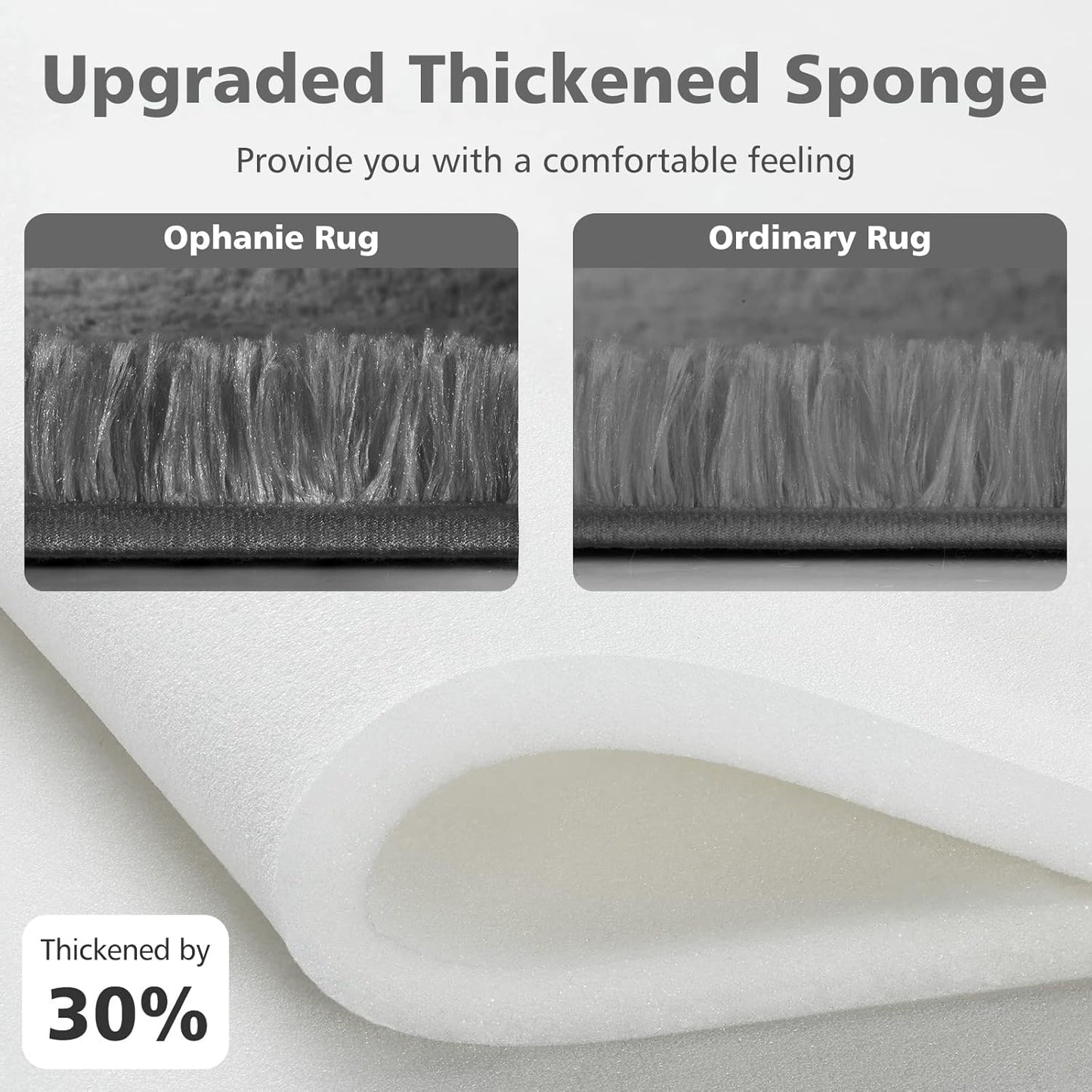 Ophanie 4x6 Grey Fluffy Shag Area Rug - Soft Non-Slip Indoor Carpet for Bedroom & Nursery Decor