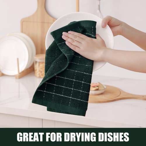 Homaxy 100% Cotton Terry Kitchen Dish Cloths, Ultra Soft and Absorbent Dish Towels for Kitchen, Suitable for Drying and Washing Dishes, 6 Pack, 12 x 12 Inches, Blackish Green