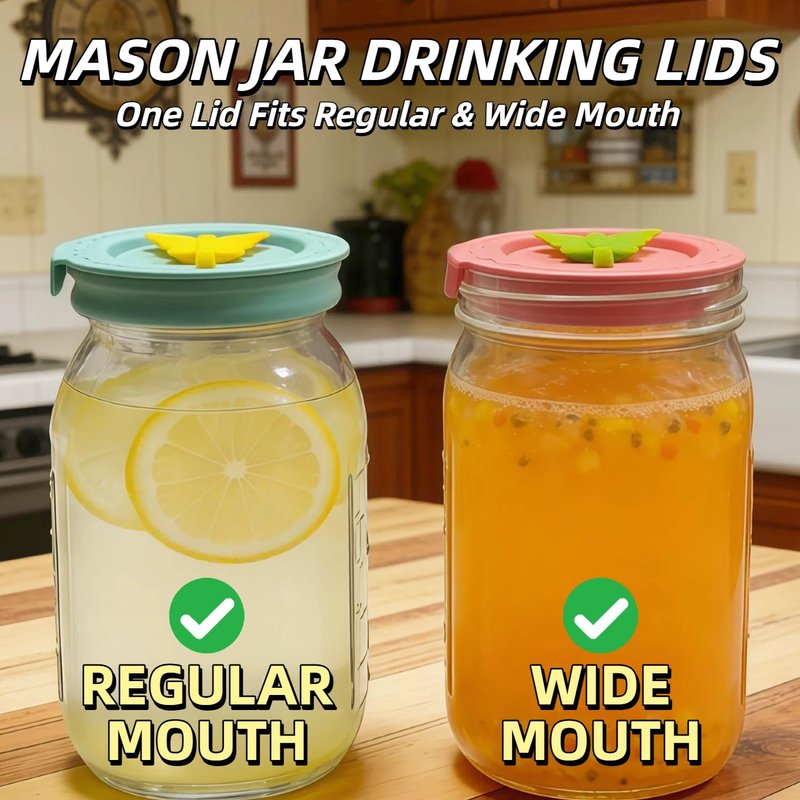 SSIBOOTO 4 Pack Silicone Mason Jar Lids with Straw Hole,Mason Jar Drinking Lids for Ball, Kerr and More,Fit Regular Mouth & Wide Mouth,Leak-Proof,Dishwasher Safe (Single Color)
