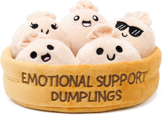 Relatable Emotional Support Dumplings | Cuddly Plush Stuffed Animals Set - 5 Toy Collection with Basket