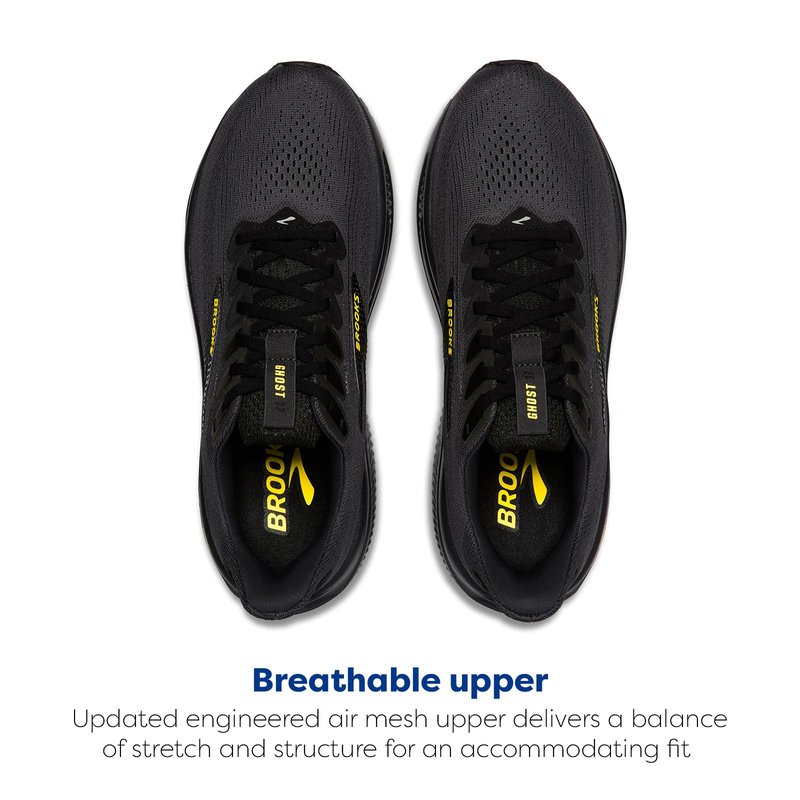Brooks Men’s Ghost 17 Neutral Running Shoe - Ebony/Black/Yellow - 8.5 Medium