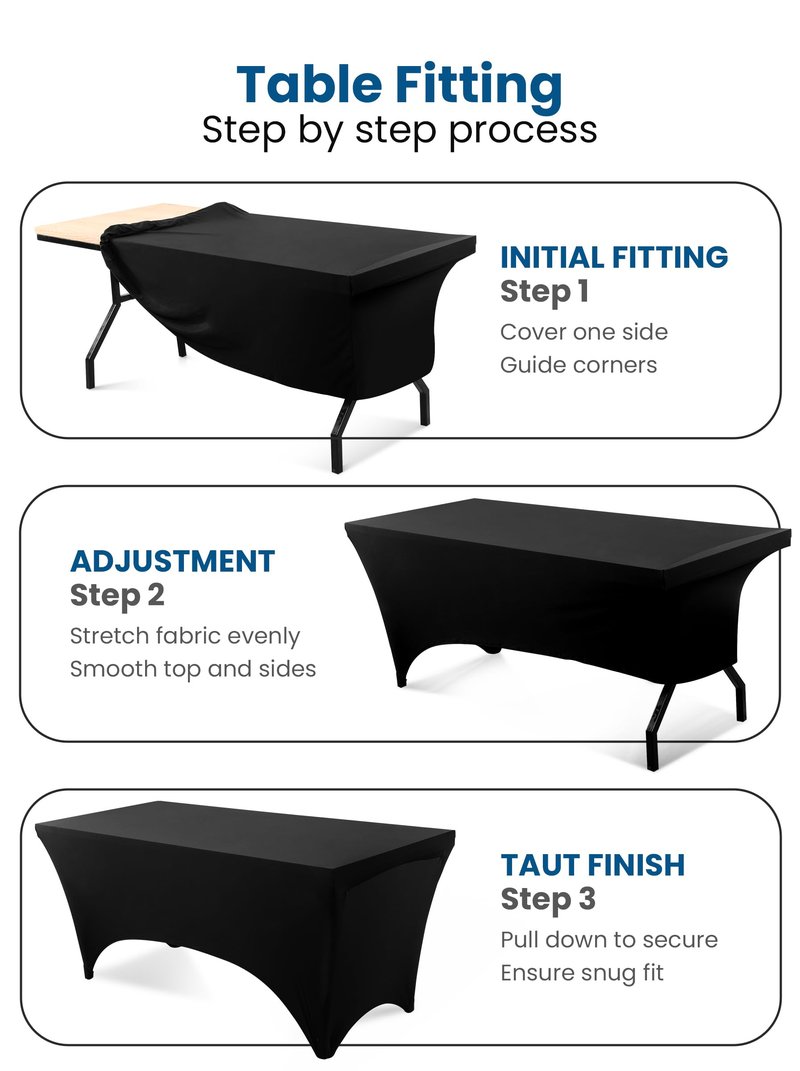 Utopia Kitchen Spandex Tablecloth 2 Pack [8FT, Black] Tight, Fitted, Washable and Wrinkle Resistant Stretch Table Cloth Rectangle Cover for Trade Show, Weddings & Parties [96Lx30Wx30H Inch]