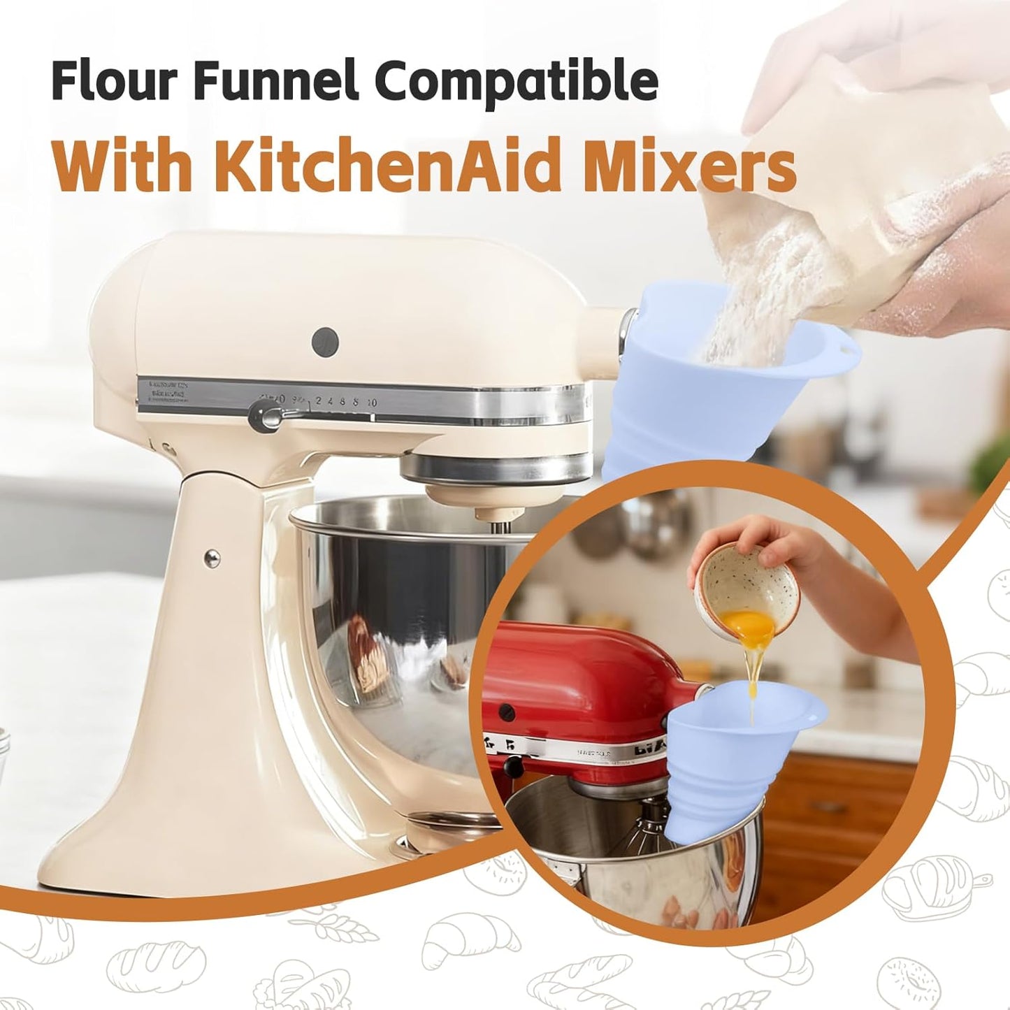 KitchenAid Flour Funnel - Easy Pour Anti-Splash Mixer Attachment for 4.5-5 Qt Tilt-Head Mixers | Dishwasher Safe, Blue