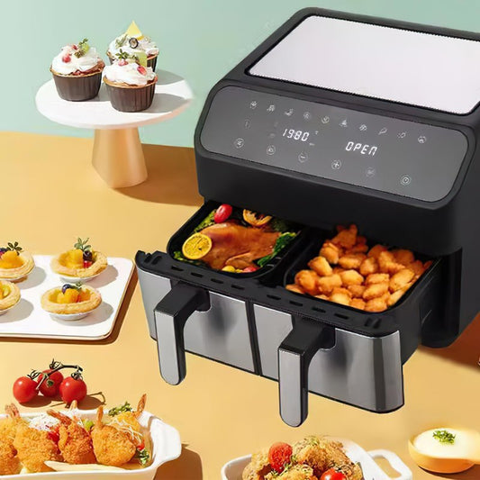 200 Sheets Air Fryer Liners Disposable Parchment Paper Compatible with Ninja Dual Foodi Air Fryer Toaster Ovens Rectangular Non-Stick Perforated Parchment Paper Double Basket for Air Fryer Accessories