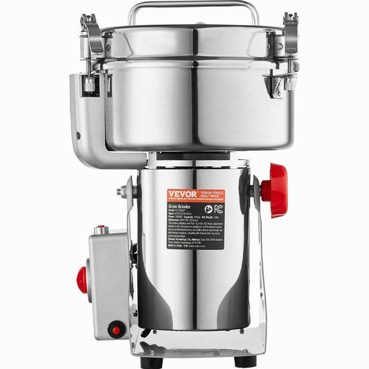 VEVOR 2000g Electric Grain Mill Grinder, High Speed 3400W Commercial Spice Grinders, Stainless Steel Pulverizer Powder Machine, for Dry Grains Spices Cereals Coffee Corn Pepper, Swing Type