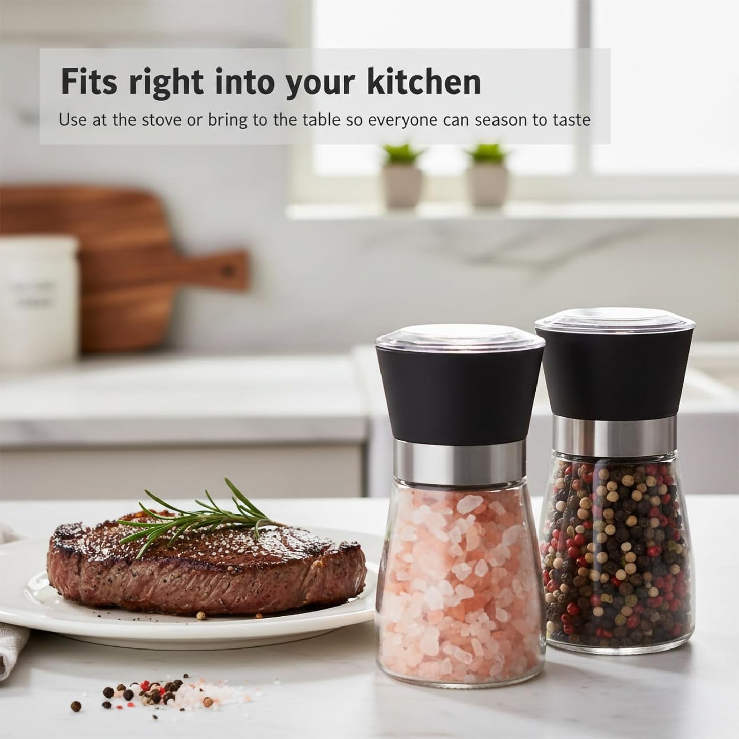 Skiennix Salt and Pepper Grinder Set - Refillable Spice Mills (2.5" x 5.1") for Fresh Seasoning