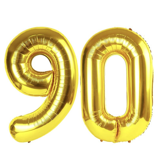 Gold Number 90 Balloon 40 inch, 90 Number Balloons, 90th Gold Birthday Decorations, 90 Year Old Women Men Golden Party Supplies