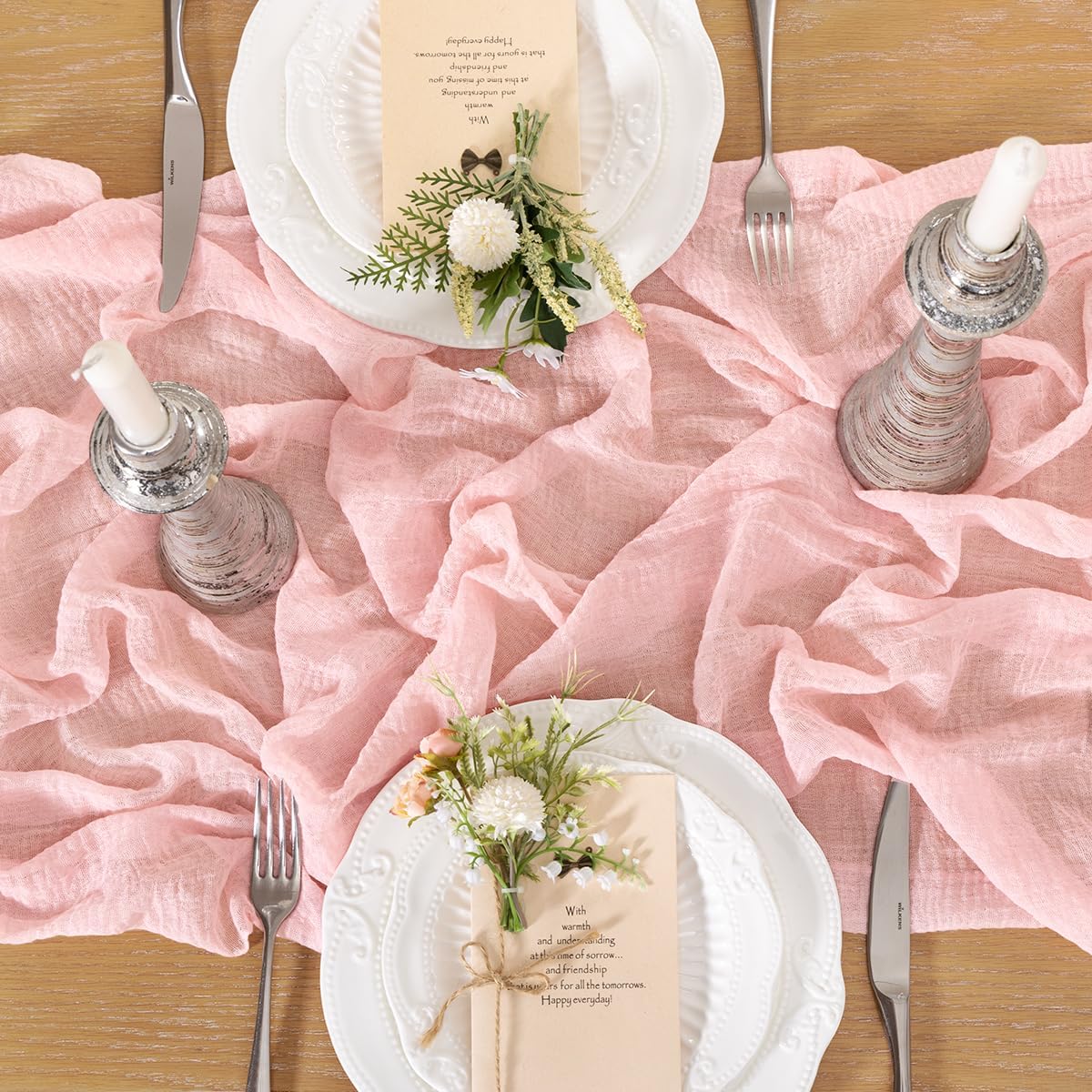 Skiennix Blush Pink Cheese Cloth Table Runner - 120 Inch Soft Rustic Boho Decor for Events