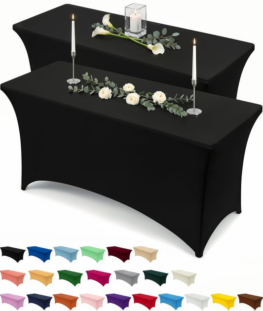 Utopia Kitchen Spandex Tablecloth 2 Pack [8FT, Black] Tight, Fitted, Washable and Wrinkle Resistant Stretch Table Cloth Rectangle Cover for Trade Show, Weddings & Parties [96Lx30Wx30H Inch]
