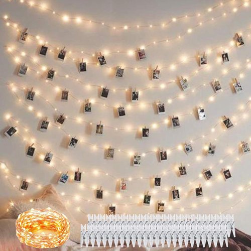 Decute 100 LED Photo Clip String Lights - 33FT USB Powered Fairy Lights for Pictures | Warm White