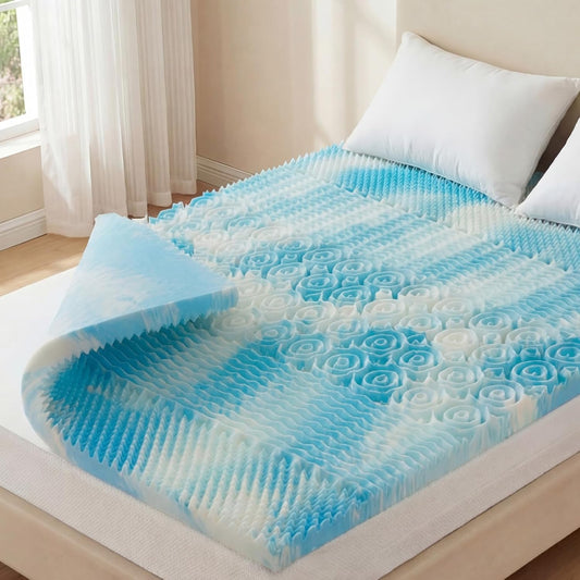Sweetcrispy Memory Foam Mattress Topper - 5-Zone Gel Infused Cooling Pad for Full Size Bed | CertiPUR US Certified