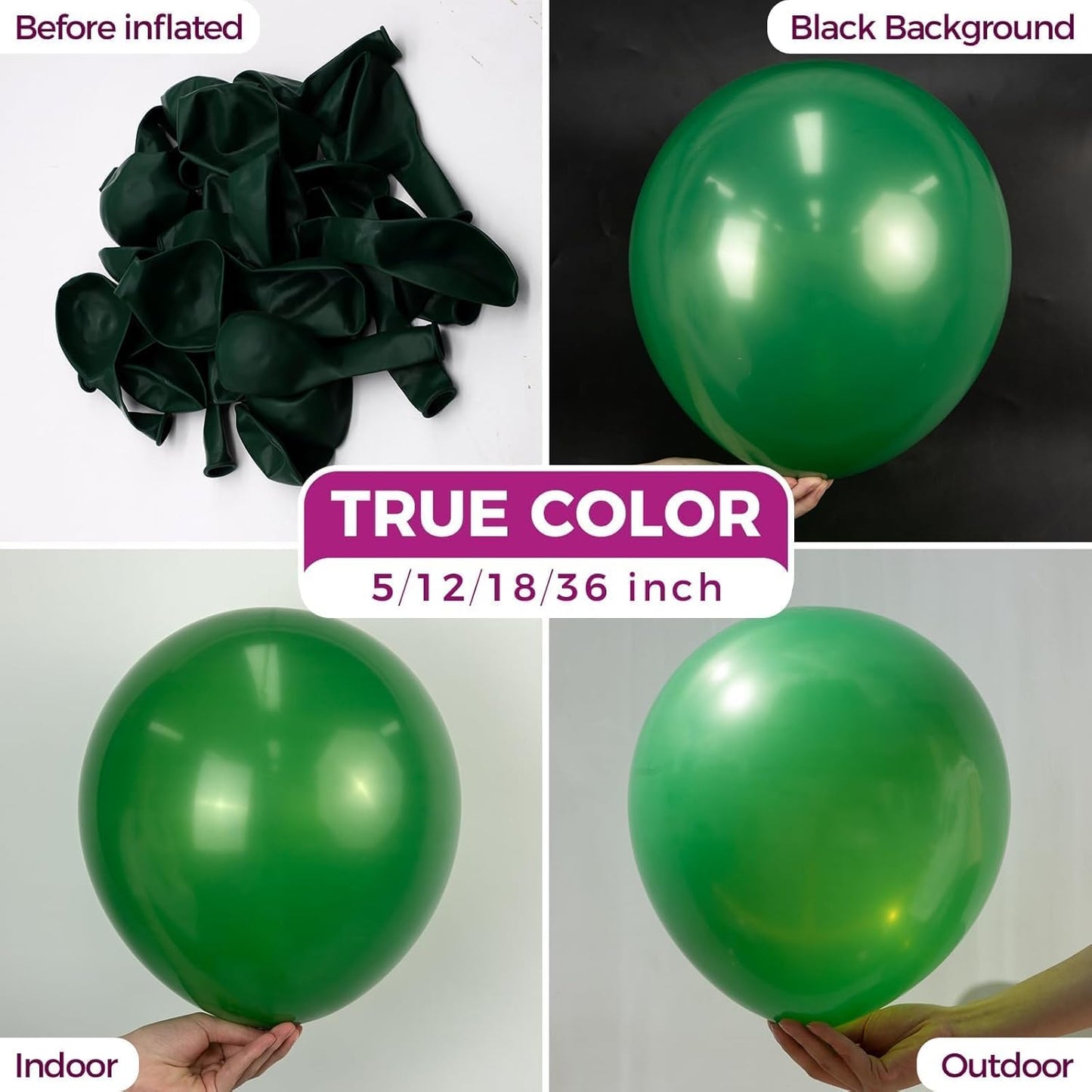 Bezente 36-Inch Dark Green Giant Balloons - 8 Pack Jumbo Emerald Latex Balloons for Parties