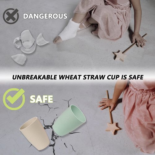 Choary Wheat Straw Cups,6 PCS Plastic Cups 12 oz Reusable Unbreakable Tumblers Lightweight Camping Drinking Glasses for Adult,Dishwasher Safe Water Glasses with 6 Colors.…