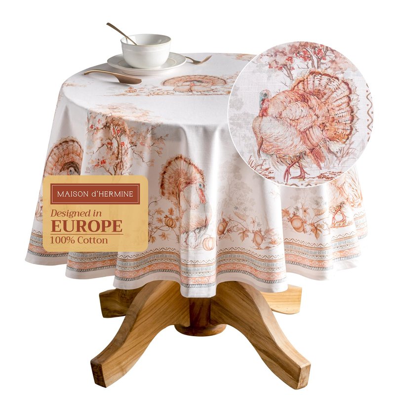 Maison d' Hermine Table Cloth Round Table 100% Cotton 63 Inches Fall Tablecloth Reusable Everyday Use for Thanksgiving Christmas Decorations Dining Farmhouse Party (Giving Thanks)