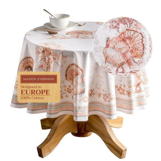 Maison d' Hermine Table Cloth Round Table 100% Cotton 63 Inches Fall Tablecloth Reusable Everyday Use for Thanksgiving Christmas Decorations Dining Farmhouse Party (Giving Thanks)