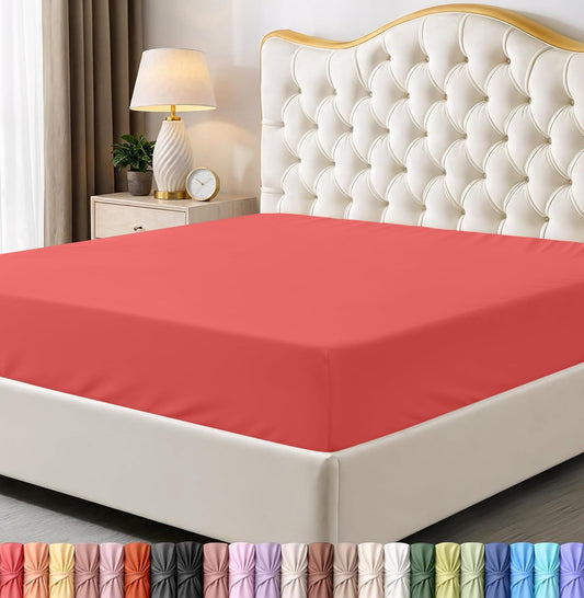 Utopia Bedding Full Fitted Sheet - Soft Microfiber - Deep Pocket - Coral Color - Easy Care & Fade Resistant