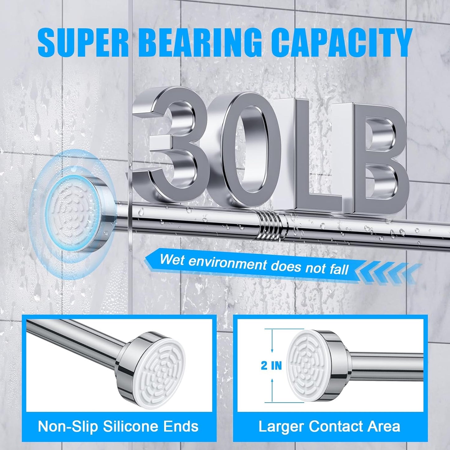 TEECK Adjustable Shower Curtain Rod - 32-80 Inch, Rust-Resistant, No Drilling, Easy to Use - Silver