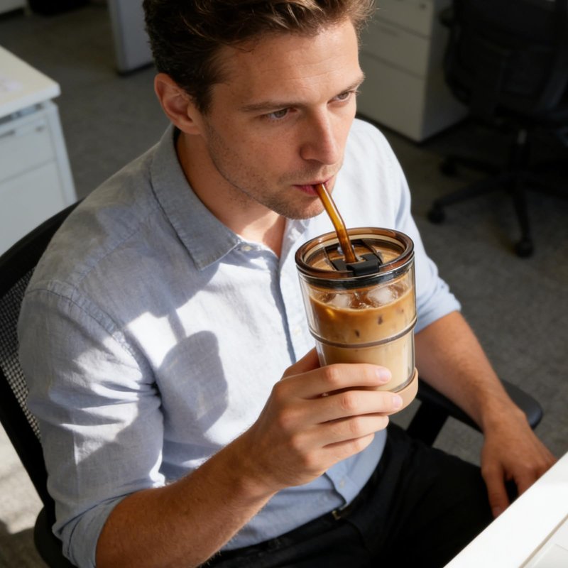 Zukro 13 oz Glass Iced Coffee Cups with Lid and Straw, Leak Proof Glass Tumbler for Ice Tea, Water, Non-Slip Silicone Bottom, Thick Wall Drinking Glasses for Home/Office, BPA Free, Amber 2 Pack