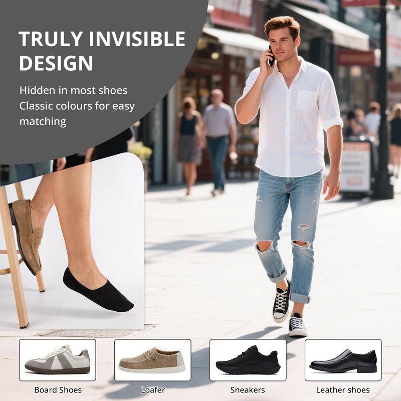 Cooplus 8 Pairs No Show Socks Men Non Slip Low Cut Cotton Invisible Socks for Loafer Flats