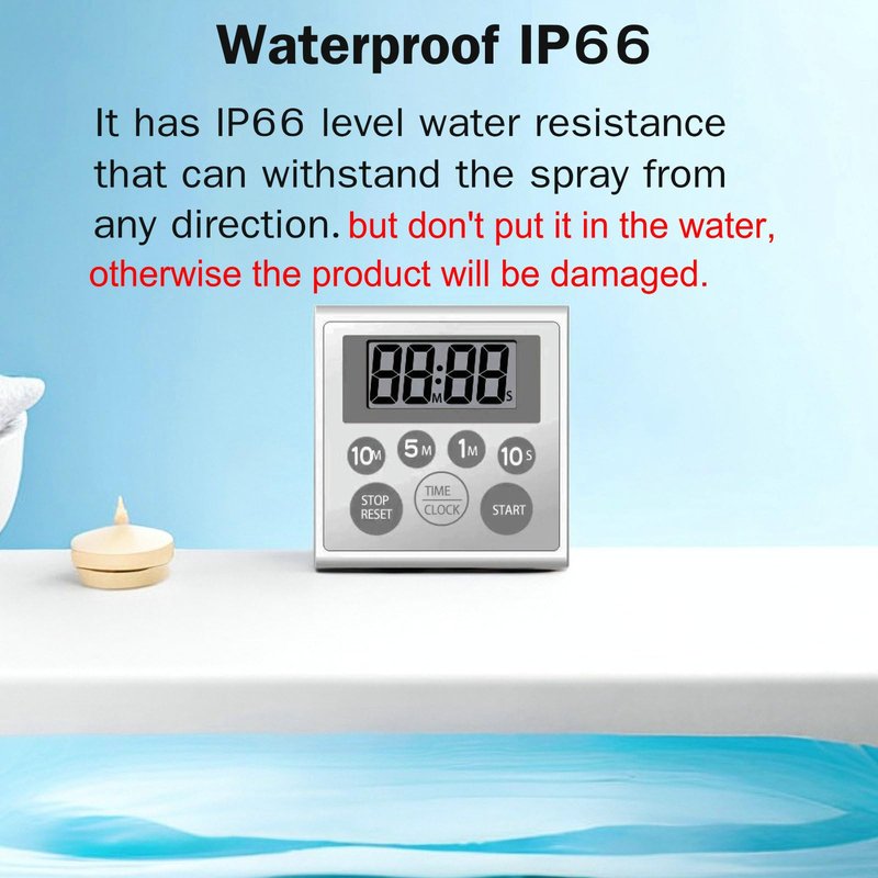NUOSWEK Digital Timer Waterproof Shower Timer Shower Clock Bathroom Kitchen Timer with Strong Magnet and Large LCD Display (Waterproof 7 Key)