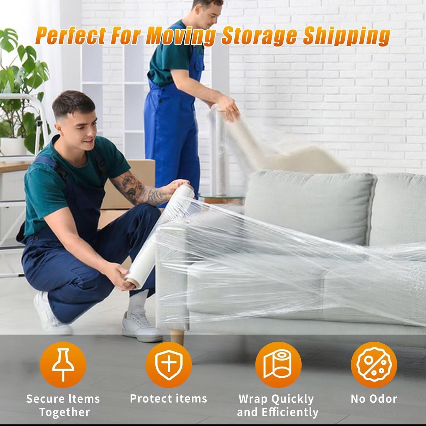 Stretch Film Shrink Wrap - Industrial Strength 15 Inch x 1000ft | 2 Pack Clear Plastic Wrap for Moving & Storage