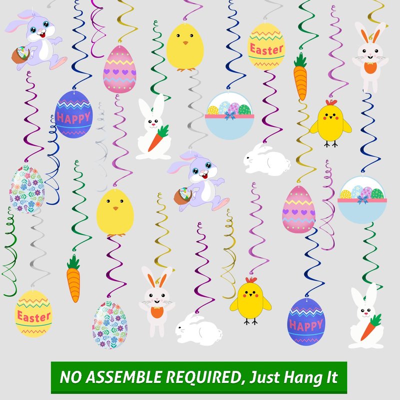 Easter Hanging Swirl Decorations - Pack of 36 | Easter Decorations Egg Bunny Hanging Swirl Foil Decoration for Home Office Party Supplies