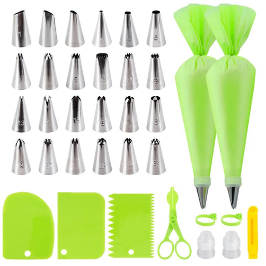 BooMetCheer 35Pcs Piping Bags and Tips Set with 24 Piping Tips,2 Reusable Pastry Bags 12 Inch,Cake Decorating Tips Set for Diy Pastry Dough, Cookie, Cupcake, Cake