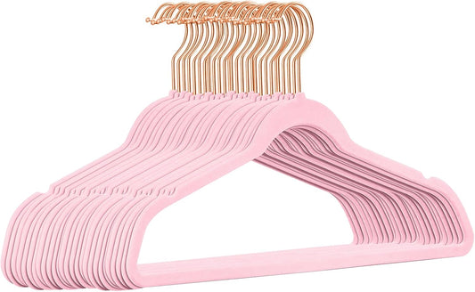 TIMMY Velvet Hangers - 50-Pack Ultra-Thin Space-Saving Suit & Coat Hangers | Heavy-Duty Pink Design