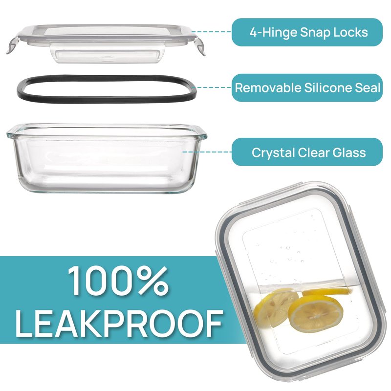 Vtopmart 5Pack 22oz Glass Storage Containers with Lids, Glass Meal Prep Food Container Sets with Snap Airtight Lids for Microwave, Oven, Freezer and Dishwasher, Grey